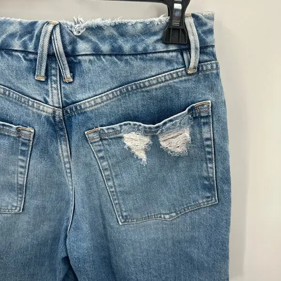 GOOD AMERICAN NWT 90's Icon Bermuda Denim Jean Raw Hem Short in Indigo073 // 2 - Picture 9 of 10